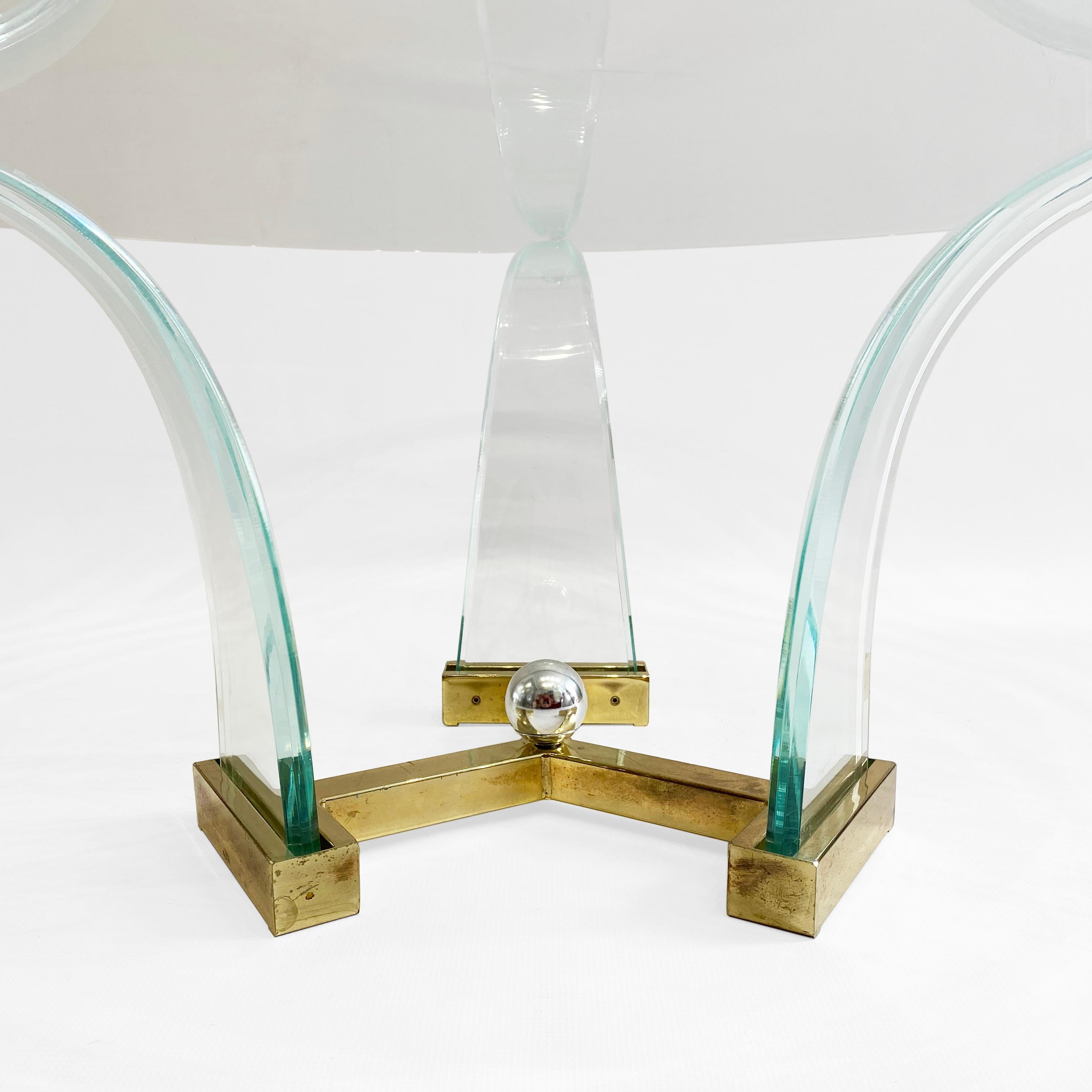 Lucite Brass Glass Round Glass Coffee Table 1980s Hollywood Charles Hollis Jones 3