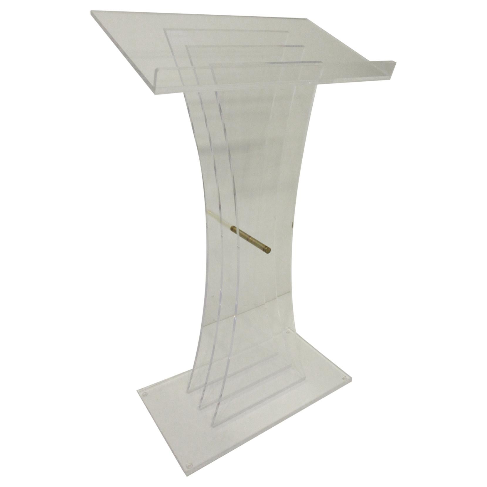 Lucite Brass/ Lectern Podium/ Hostess Stand in the Style of Charles Hollis Jones For Sale