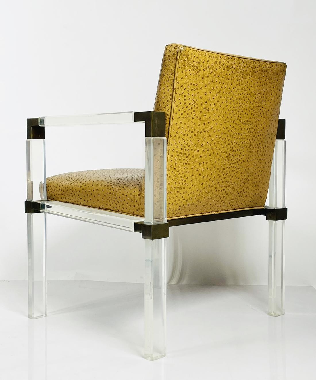 Mid-Century Modern Lucite & Brass Lounge Arm Chair by Charles Hollis Jones For Sale