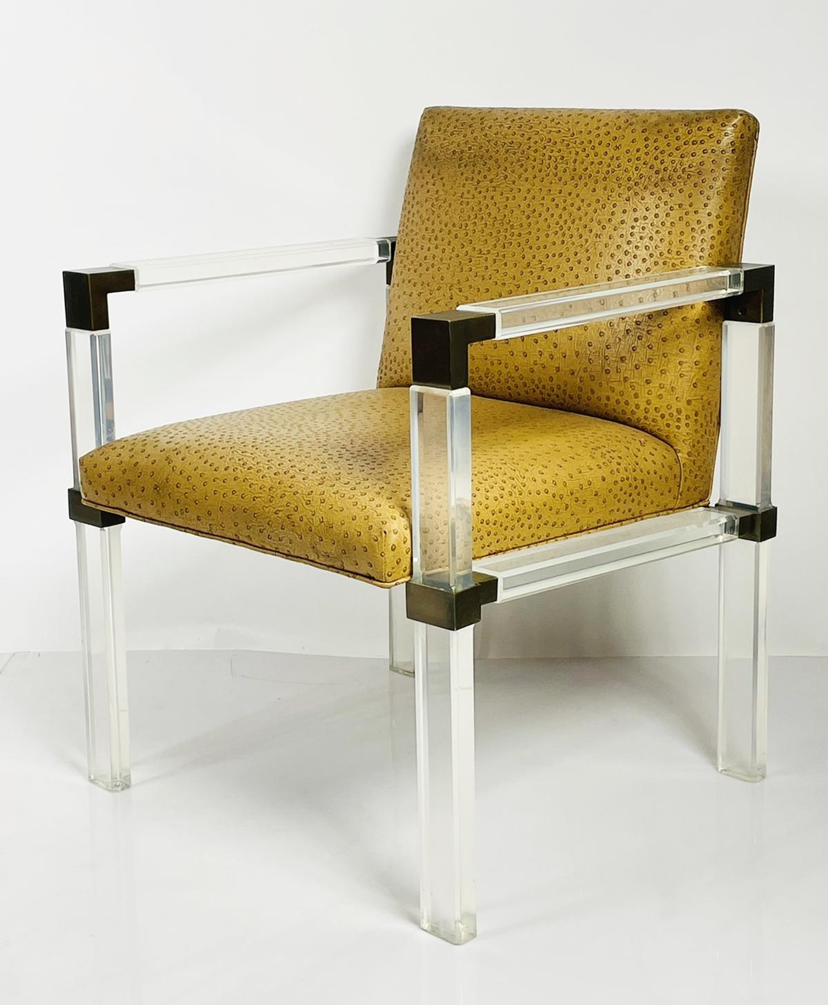Lucite & Brass Lounge Arm Chair by Charles Hollis Jones In Good Condition For Sale In Los Angeles, CA