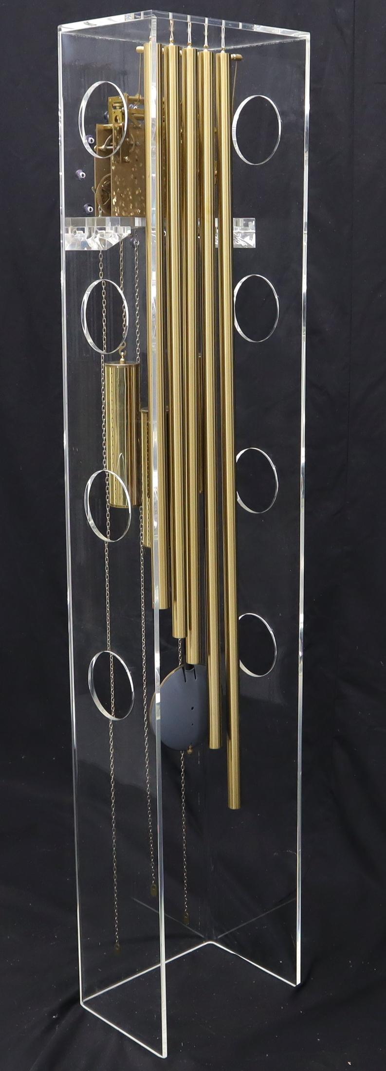 Lucite and Brass Mid-Century Modern Grandfather Clock 7