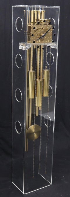 Lucite and Brass Mid-Century Modern Grandfather Clock