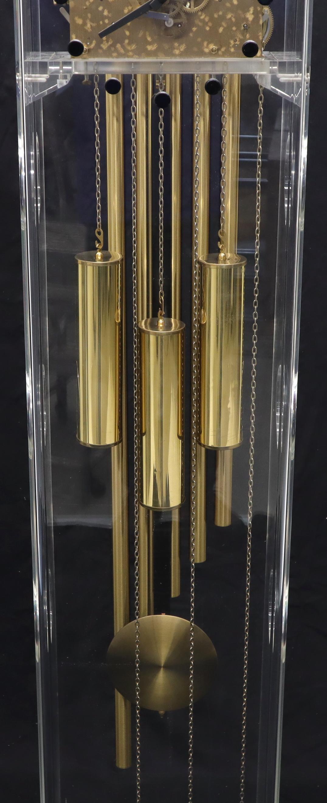 Lucite and Brass Mid-Century Modern Grandfather Clock In Excellent Condition In Rockaway, NJ