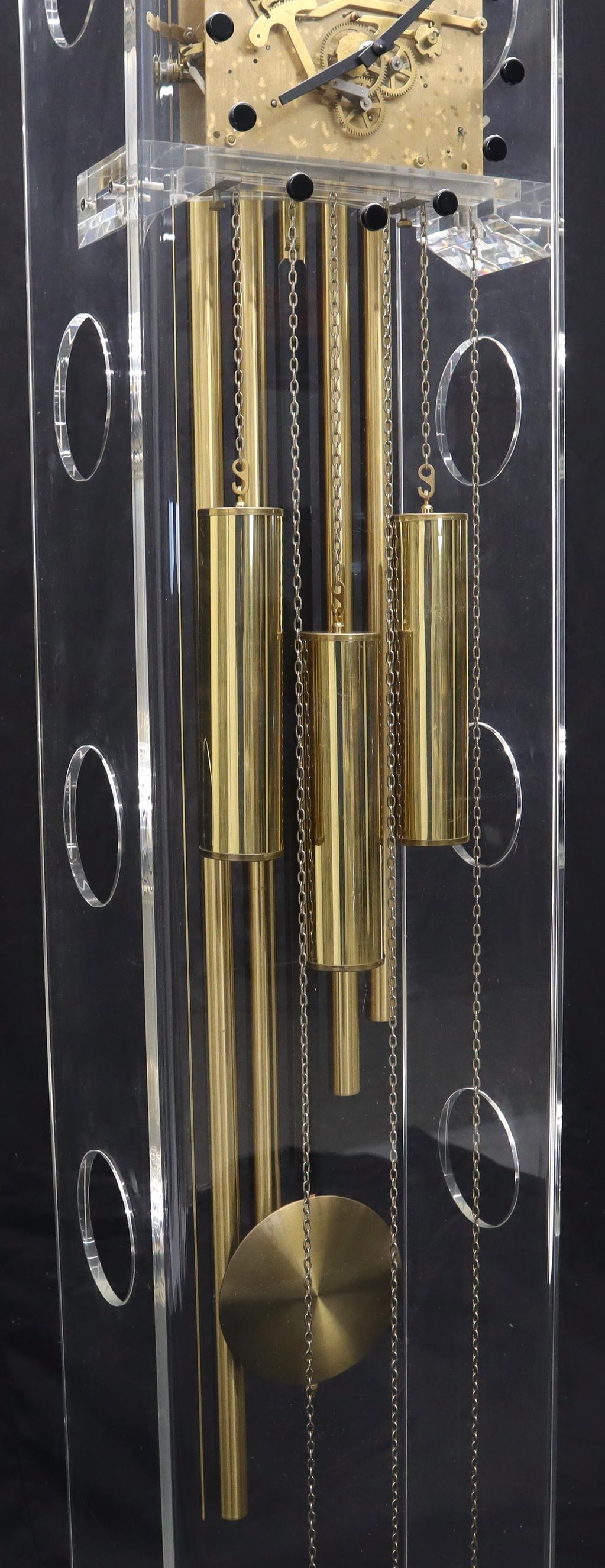 Lucite and Brass Mid-Century Modern Grandfather Clock 1