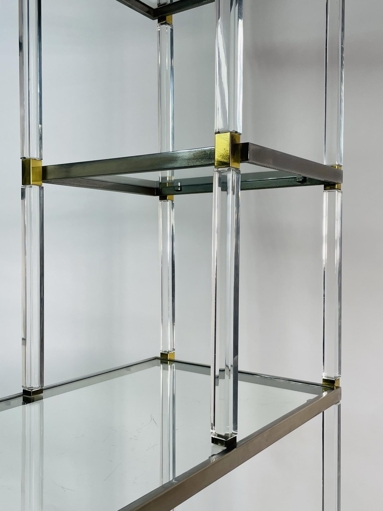 Lucite, Brass & Nickel Etagere by Charles Hollis Jones, Metric Collection In Fair Condition For Sale In Los Angeles, CA