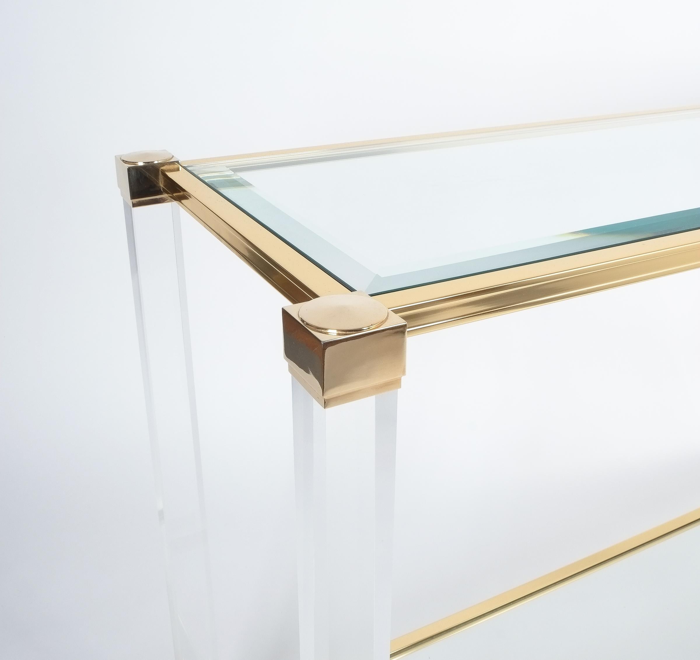 Mid-Century Modern Lucite and Brass Signed Console Table by Pierre Vandel, Paris, 1970