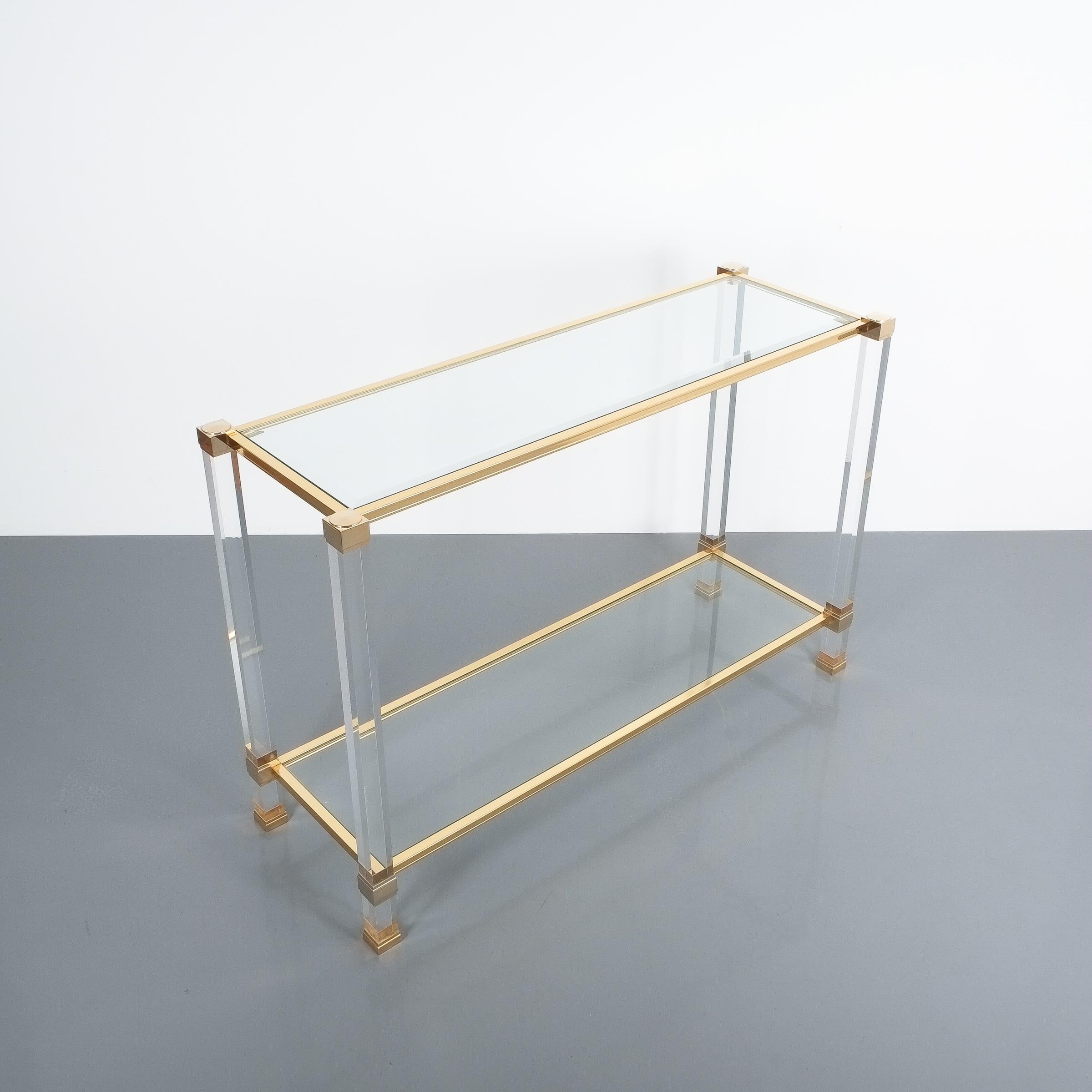 Lucite and Brass Signed Console Table by Pierre Vandel, Paris, 1970 In Good Condition In Vienna, AT