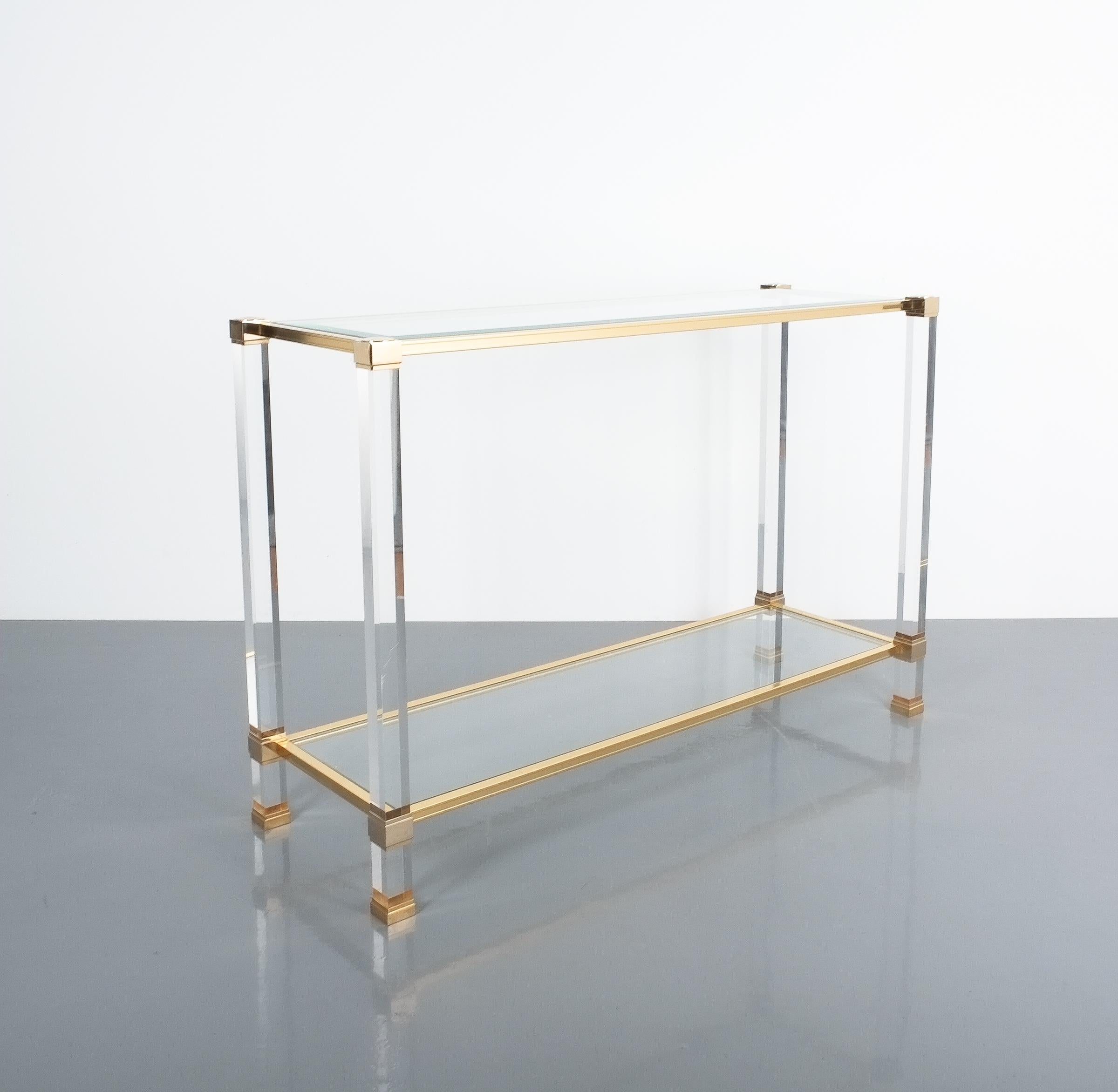 20th Century Lucite and Brass Signed Console Table by Pierre Vandel, Paris, 1970