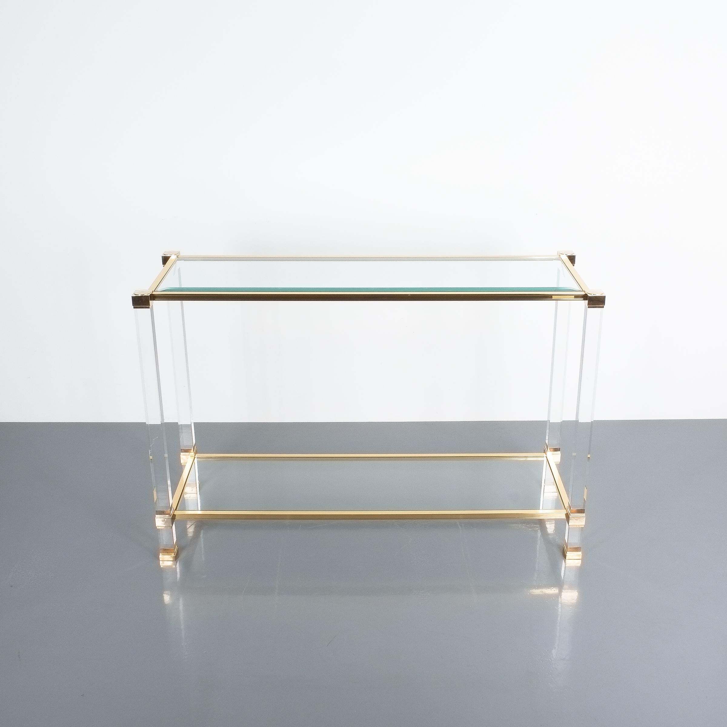 Lucite and Brass Signed Console Table by Pierre Vandel, Paris, 1970 1