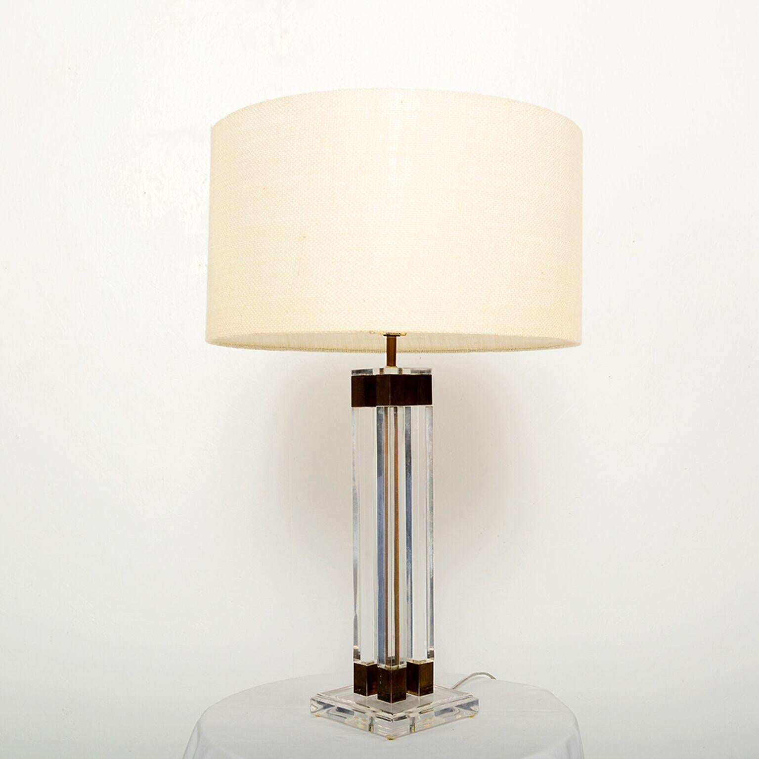 Mexican Lucite and Brass Table Lamp Modern Regency Style of Charles Hollis Jones 1970s