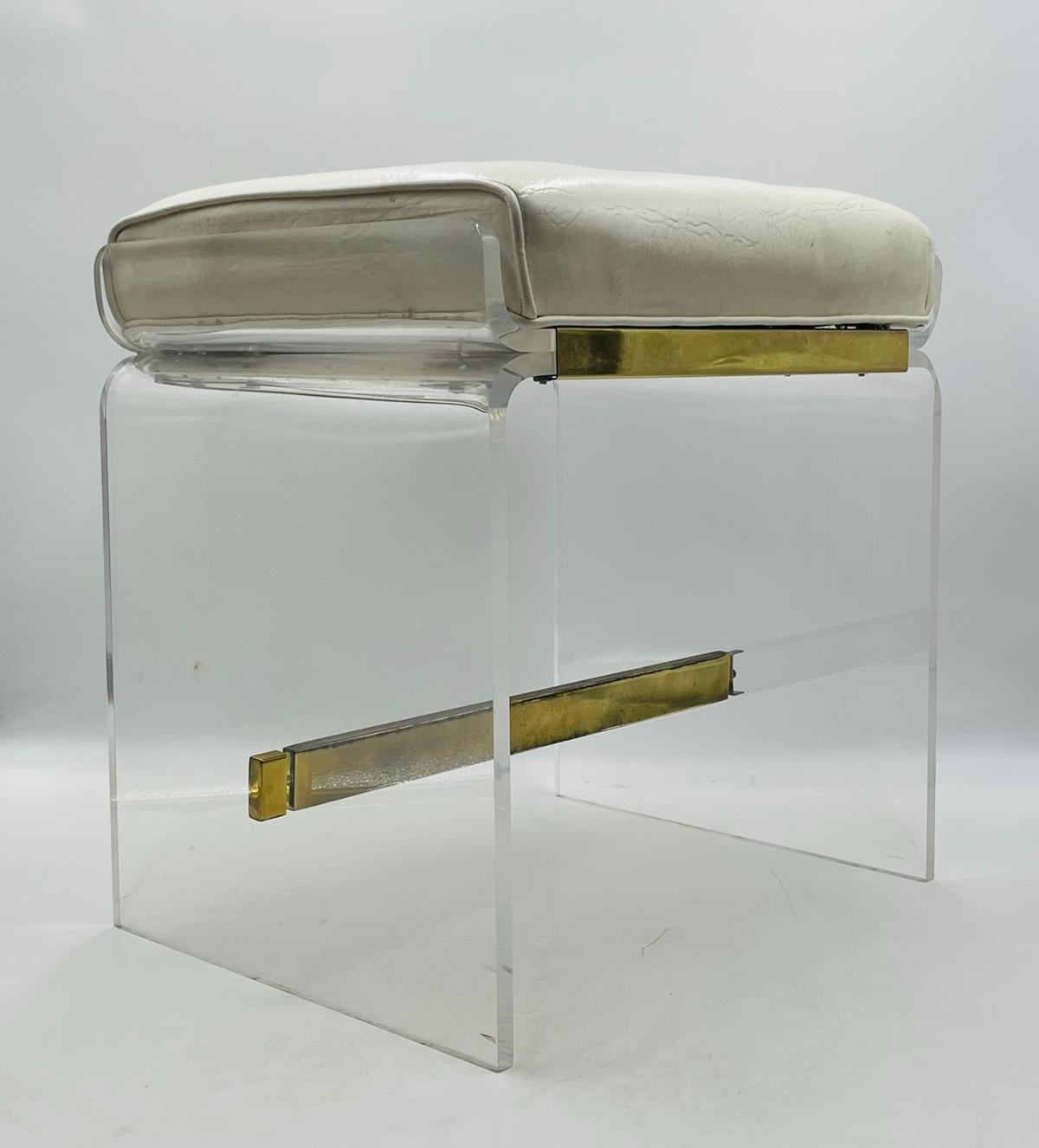 Mid-Century Modern Lucite & Brass Vanity Bench by Charles Hollis Jones, USA, 1960s For Sale
