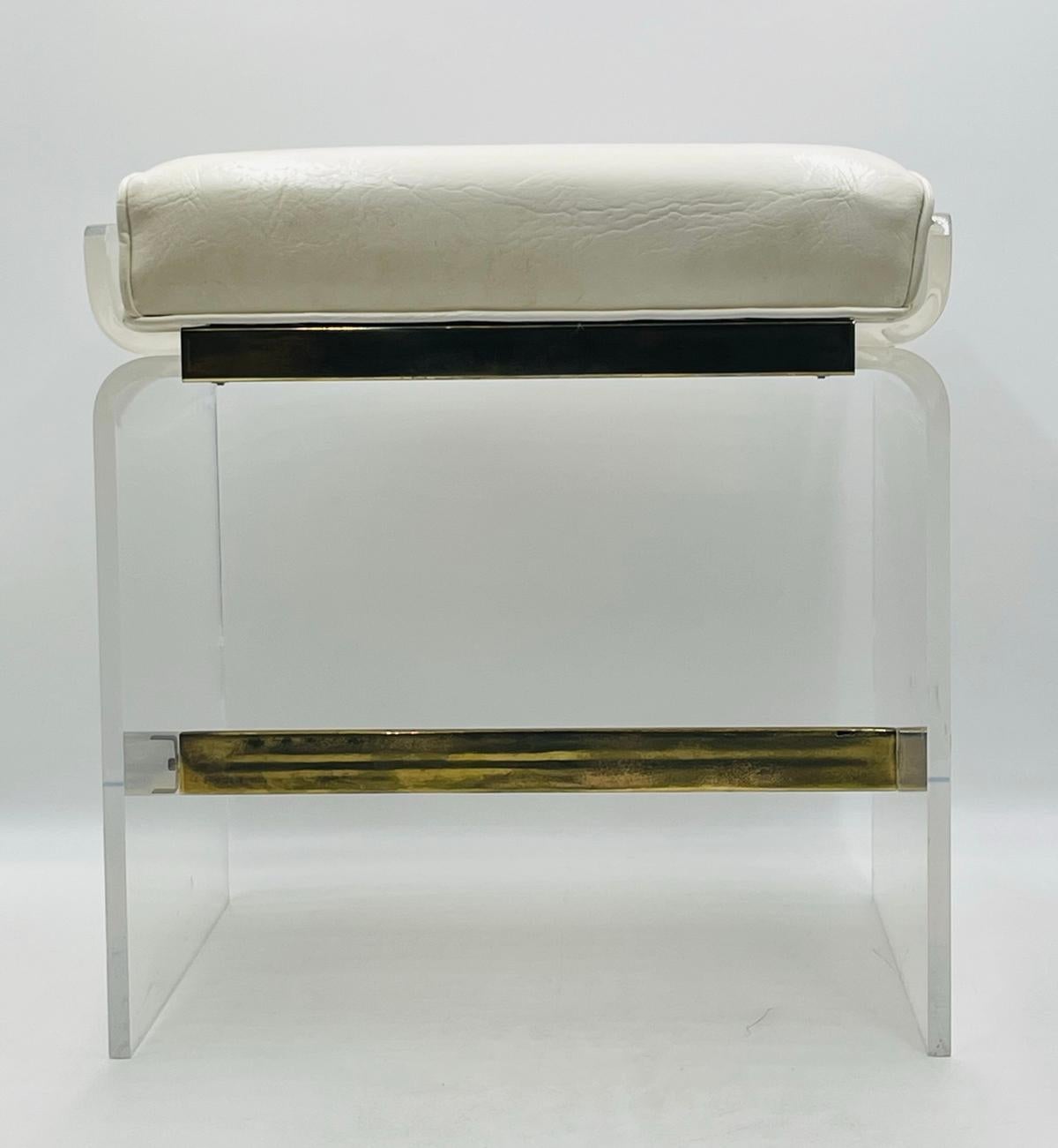American Lucite & Brass Vanity Bench by Charles Hollis Jones, USA, 1960s For Sale