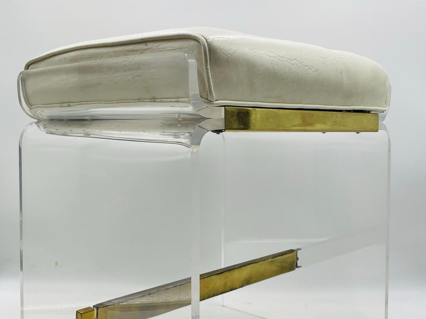 Mid-20th Century Lucite & Brass Vanity Bench by Charles Hollis Jones, USA, 1960s For Sale