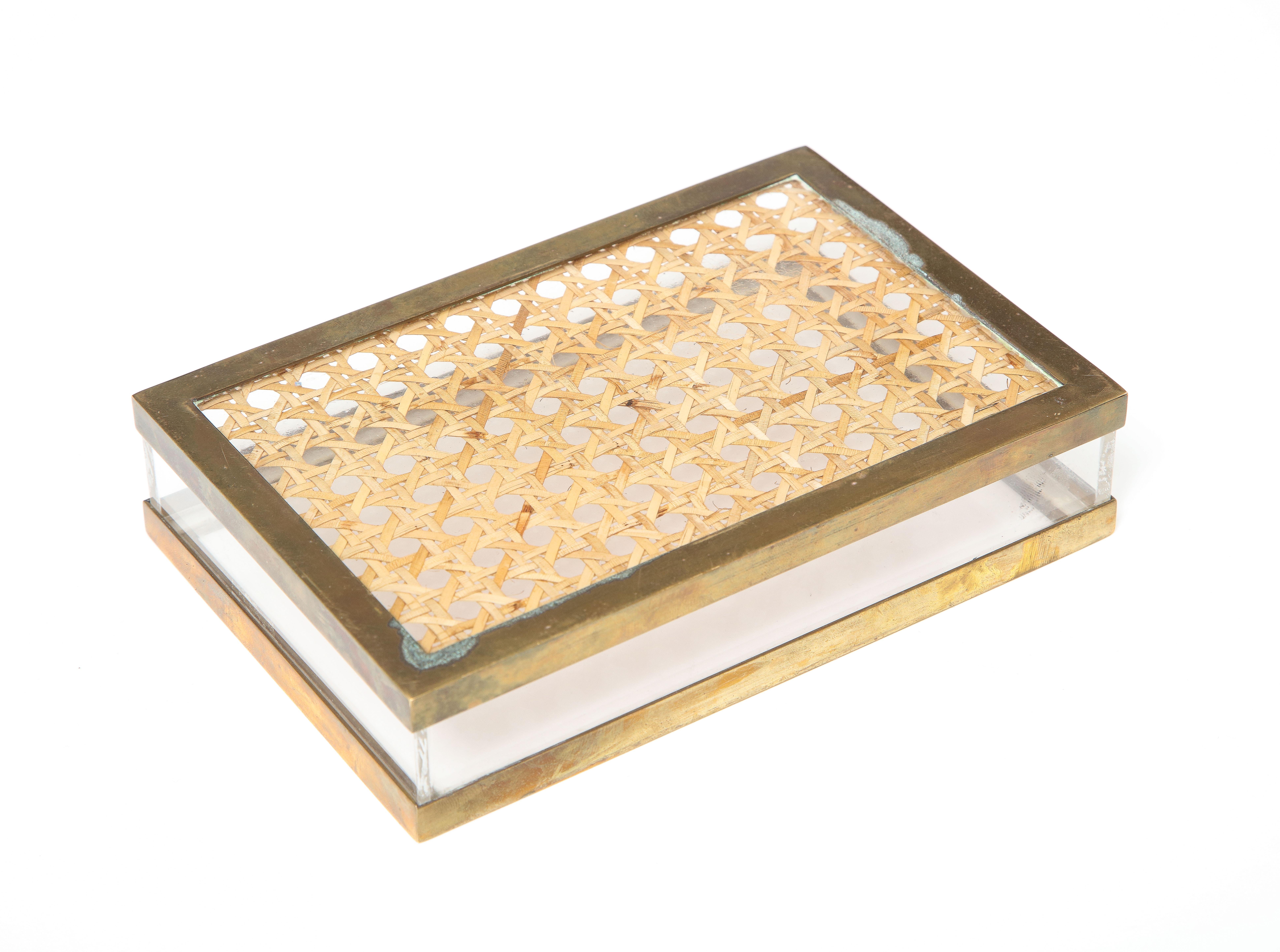 Lucite, Cane and Brass Box in the Style of Christian Dior, Italy, 1970's For Sale 7