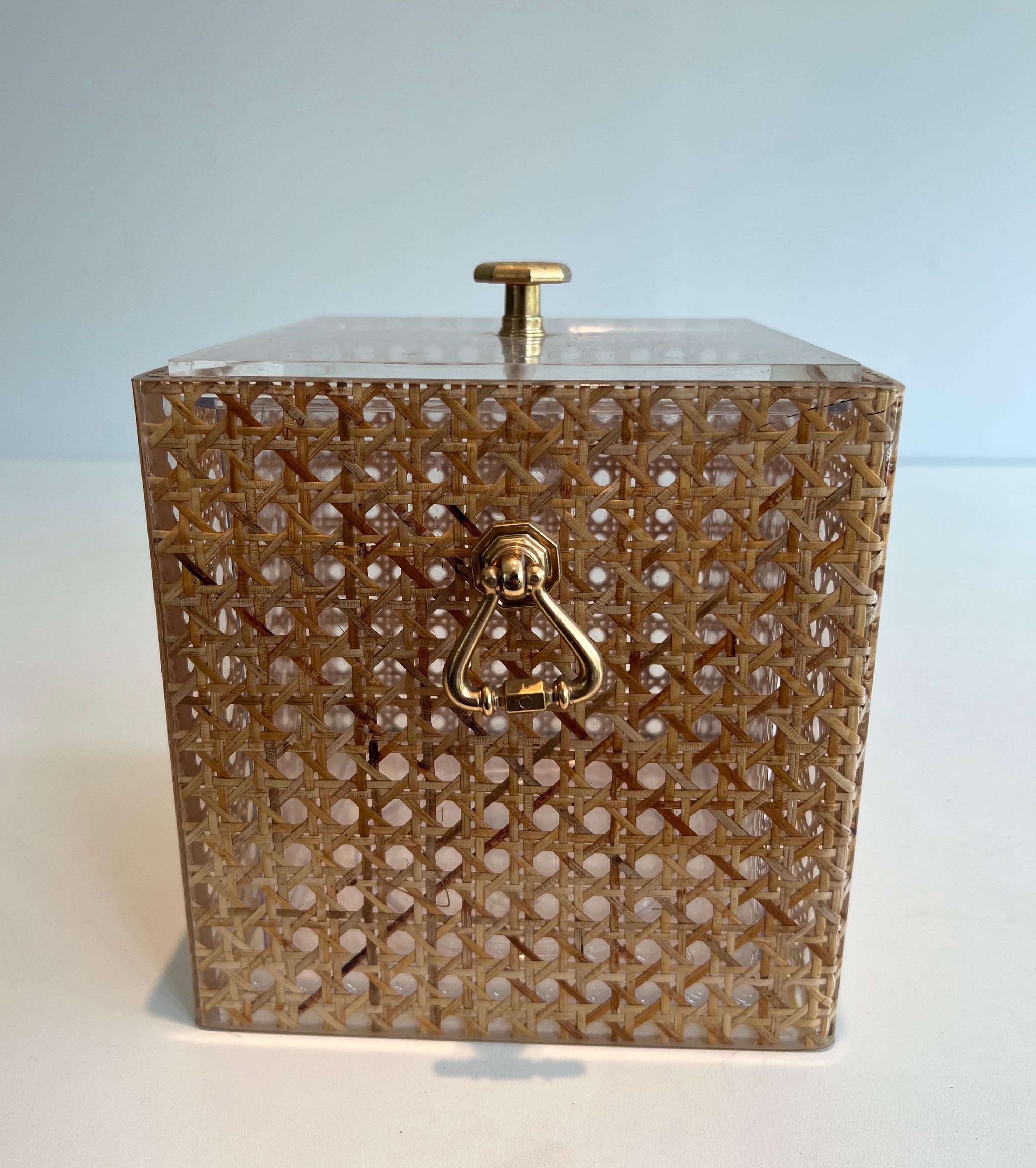 Lucite, Caned and Brass Ice Bucket. Italian work in the style of Christian Dior  For Sale 7