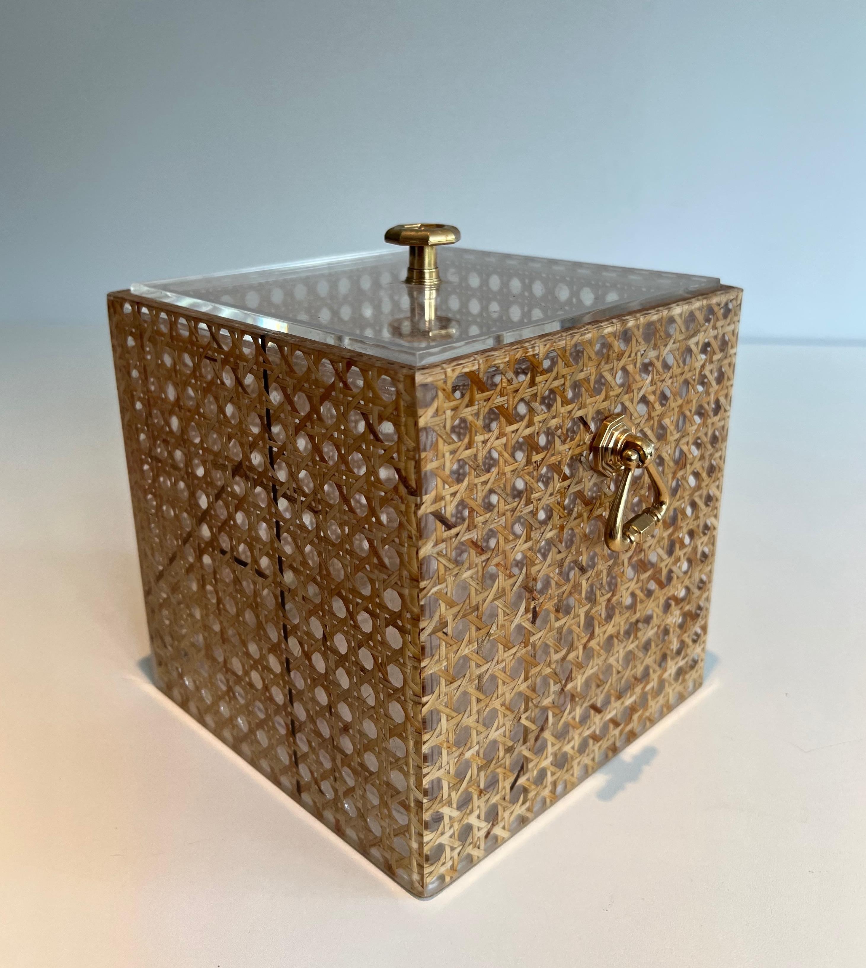 Lucite, Caned and Brass Ice Bucket. Italian work in the style of Christian Dior  For Sale 8