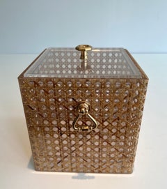 Lucite, Caned and Brass Ice Bucket. Italian work in the style of Christian Dior