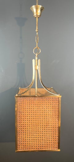 Lucite, Caned and Brass Lantern in the Style of Christian Dior et Gabriella