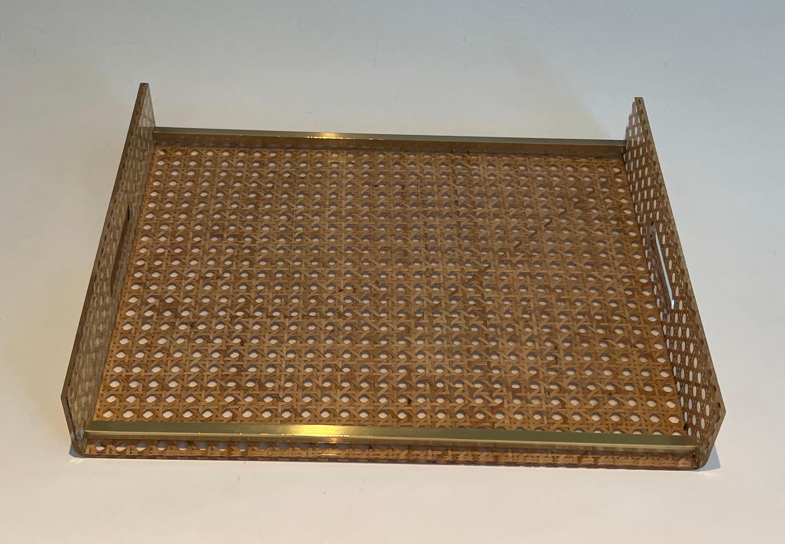 Mid-Century Modern Lucite, Caned and Brass Serving Plate in the style of Christian Dior For Sale