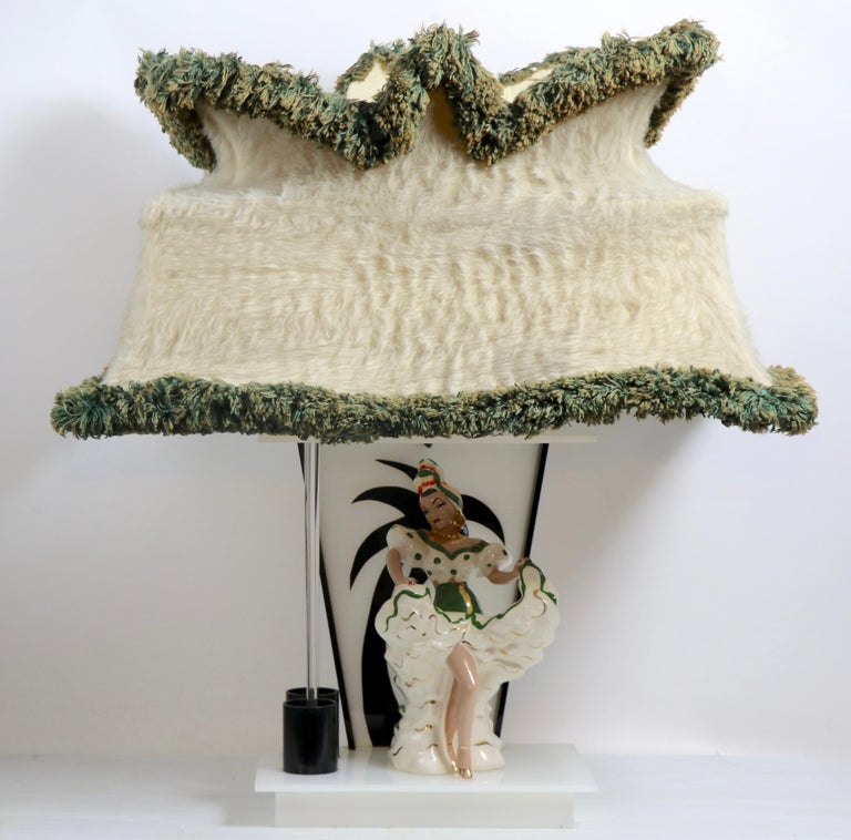 Lucite Ceramic Mid-Century Lamp by Moss with Original Shade For 