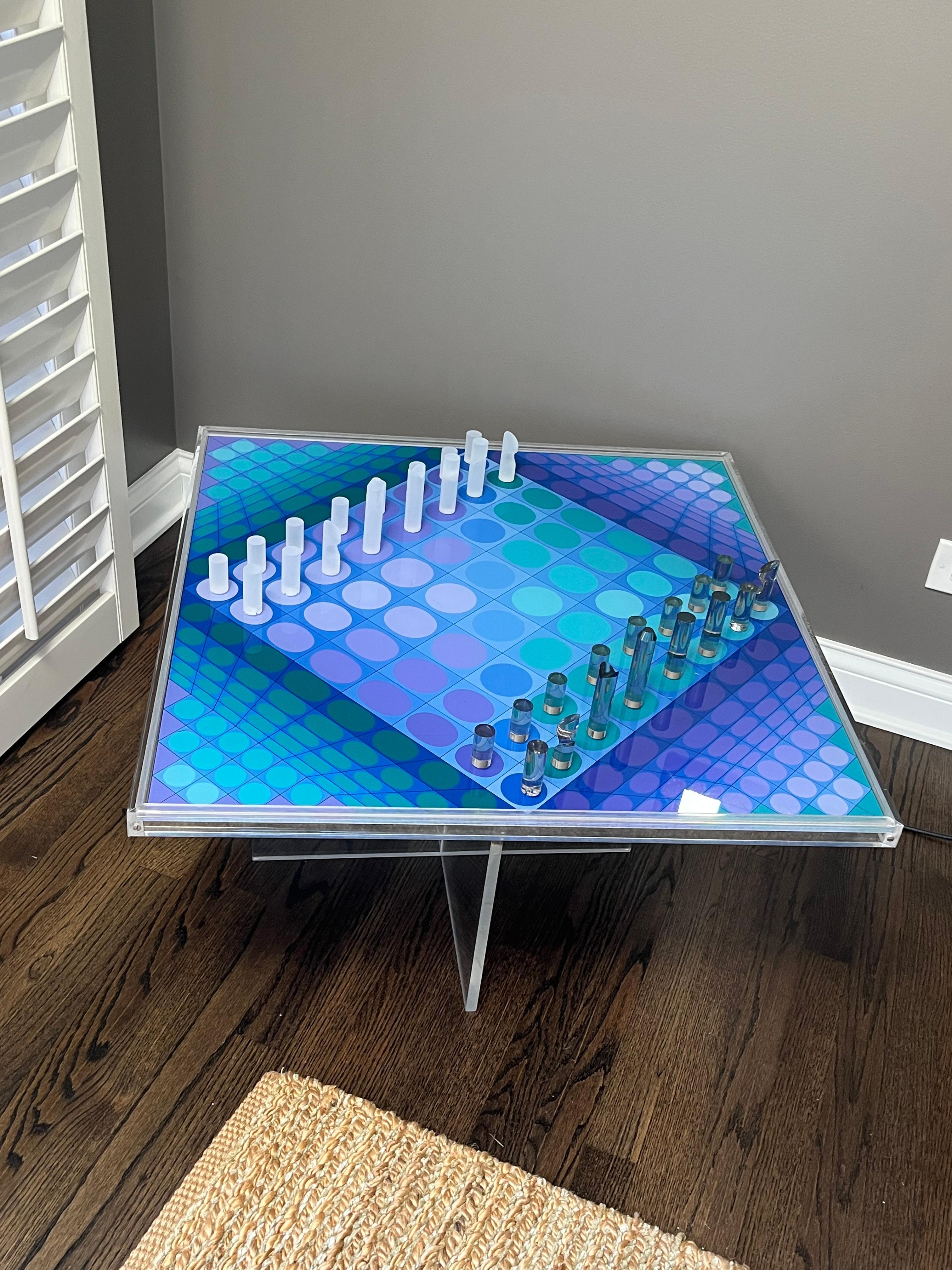 Modern Lucite Chess Set and table by Victor Vasarely For Sale