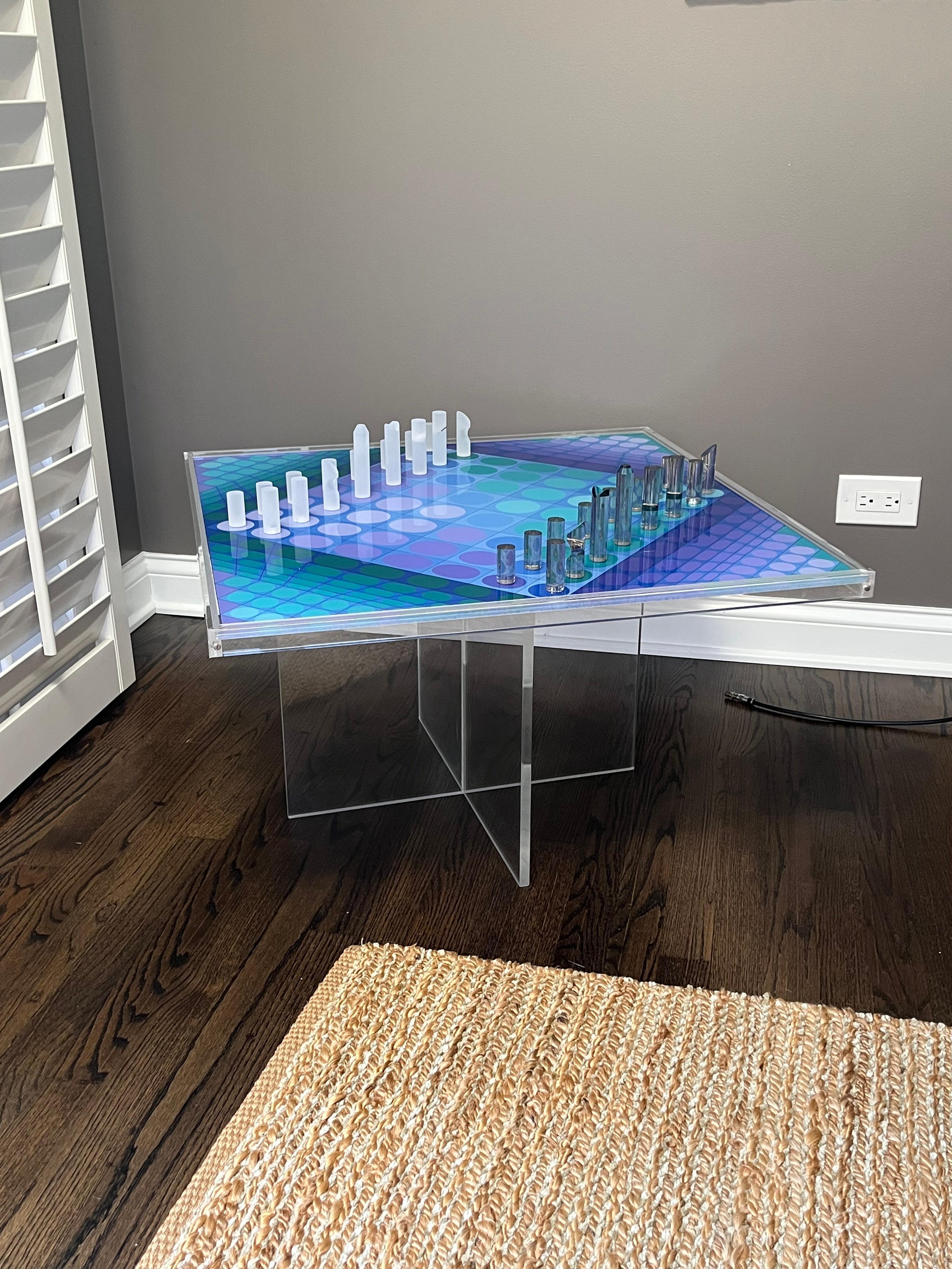 French Lucite Chess Set and table by Victor Vasarely For Sale