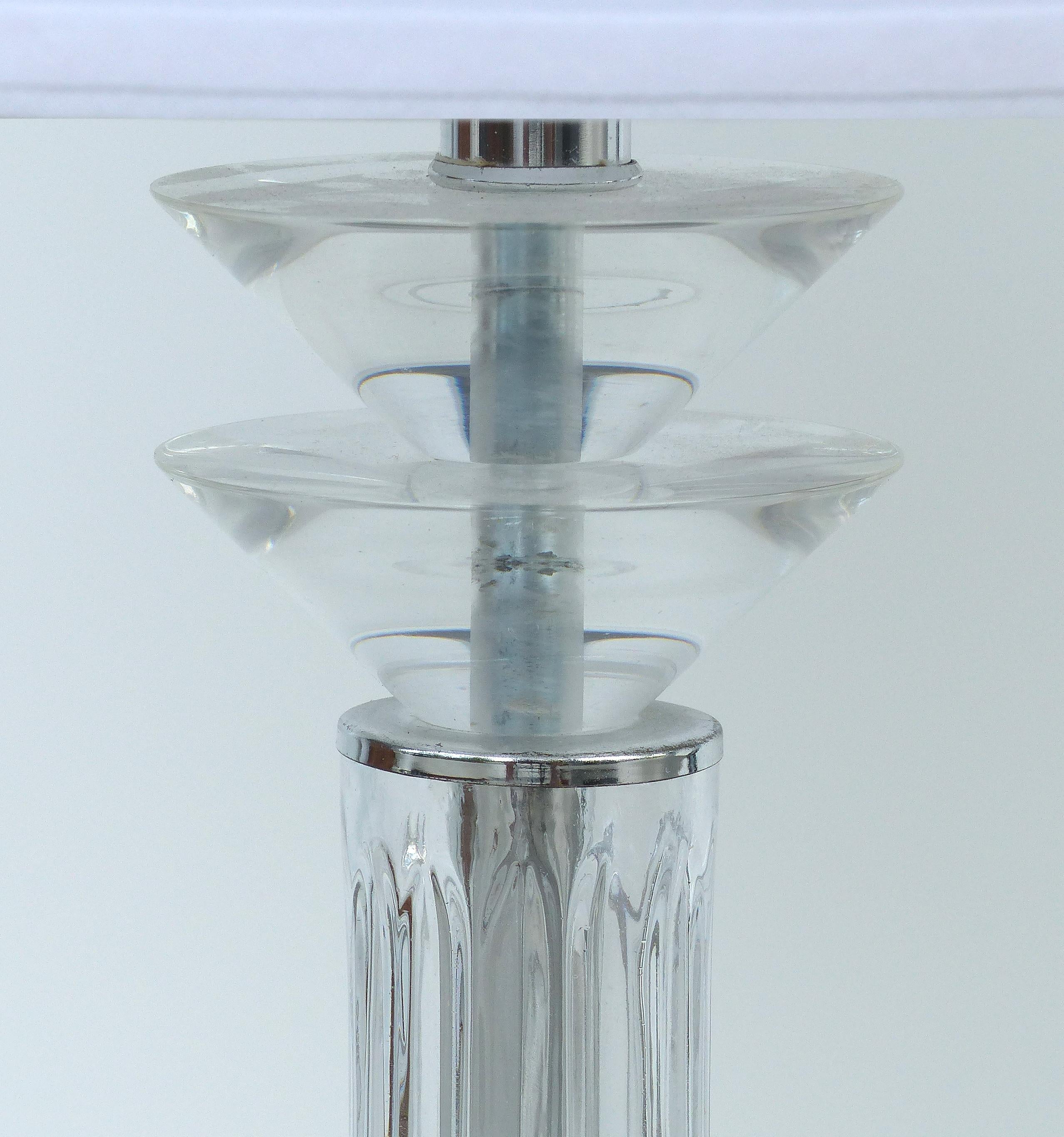 Mid-Century Modern Bauer Lamp Company Lucite, Chrome and Glass Table Lamps, 1993