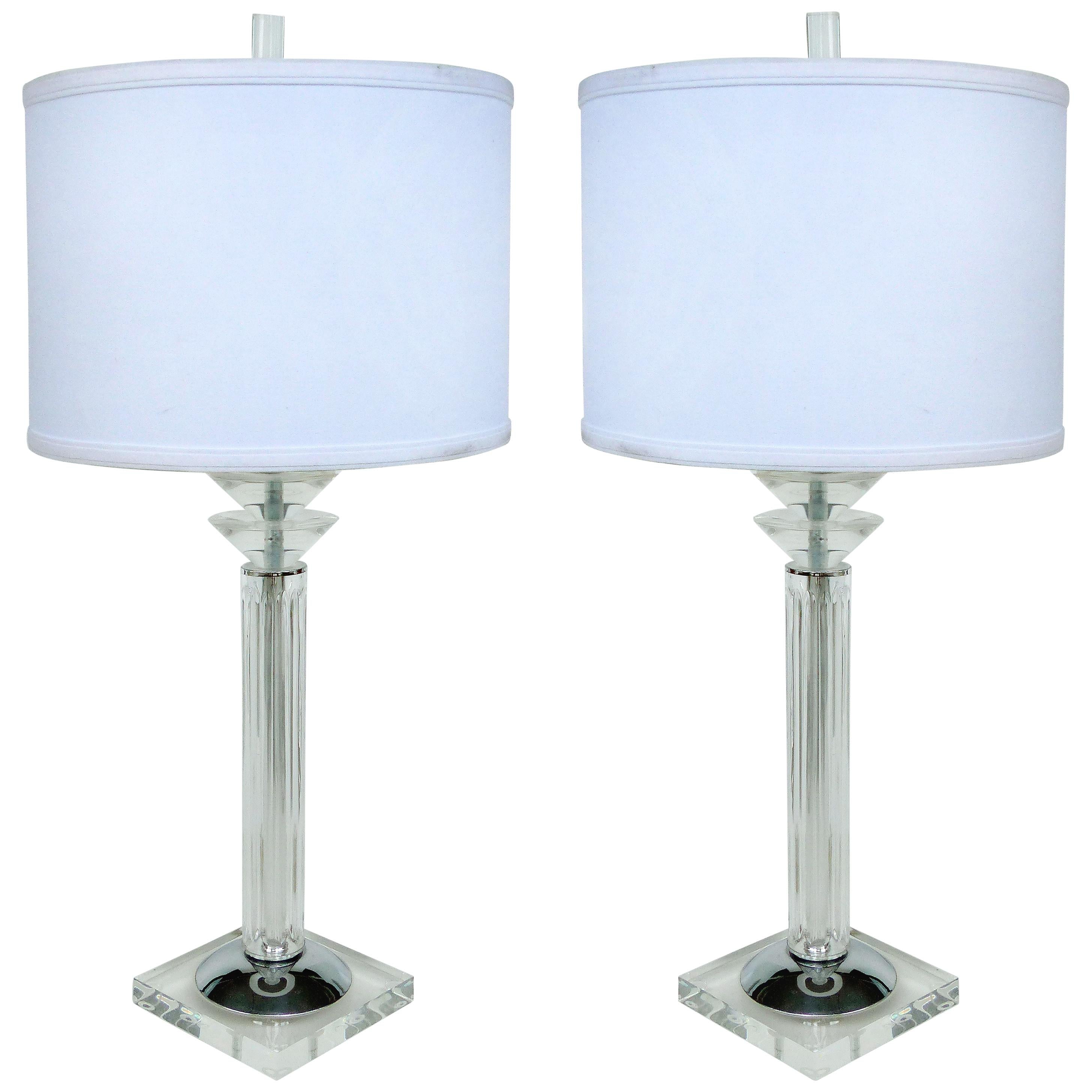 Bauer Lamp Company Lucite, Chrome and Glass Table Lamps, 1993