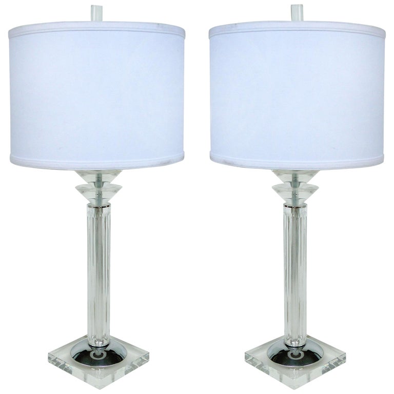 Bauer Lamp Company Lucite, Chrome and Glass Table Lamps, 1993 For Sale