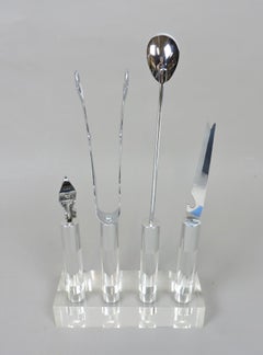 Lucite, Chrome and Stainless Steel Mid-Century Modern Bar Tool Set