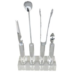 Vintage Lucite, Chrome and Stainless Steel Mid-Century Modern Bar Tool Set