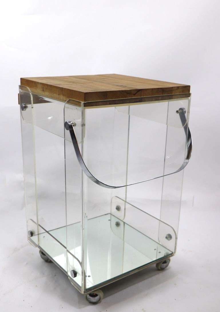 Lucite Chrome and Wood Serving Cart For Sale 5