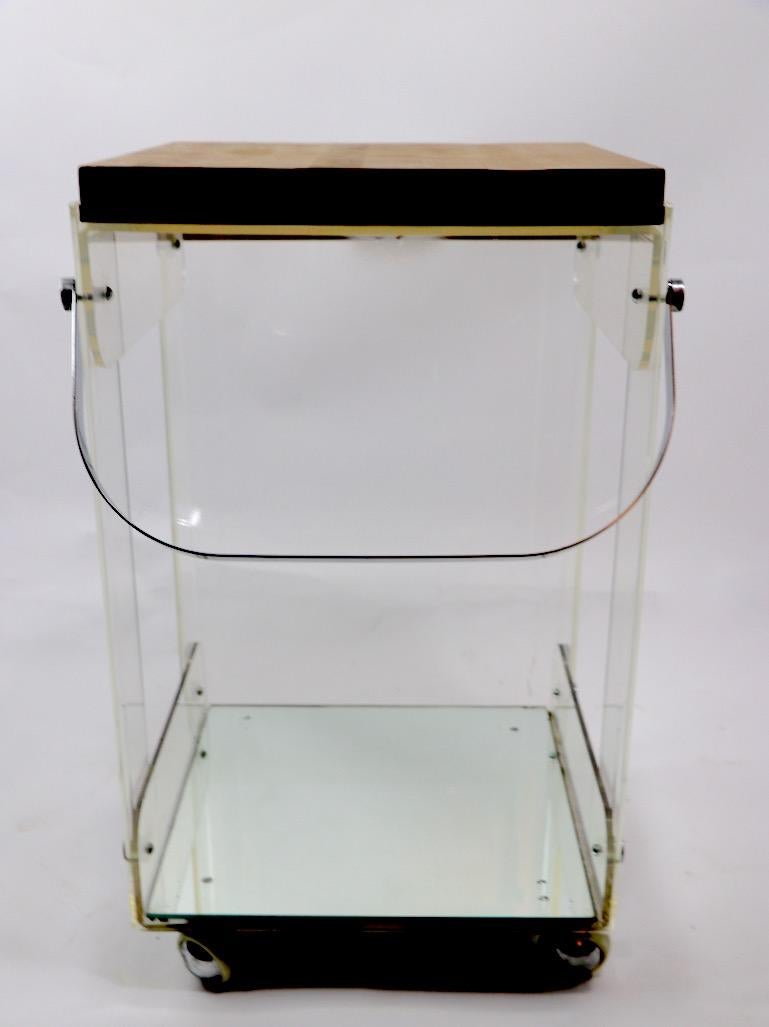 Lucite Chrome and Wood Serving Cart For Sale 6