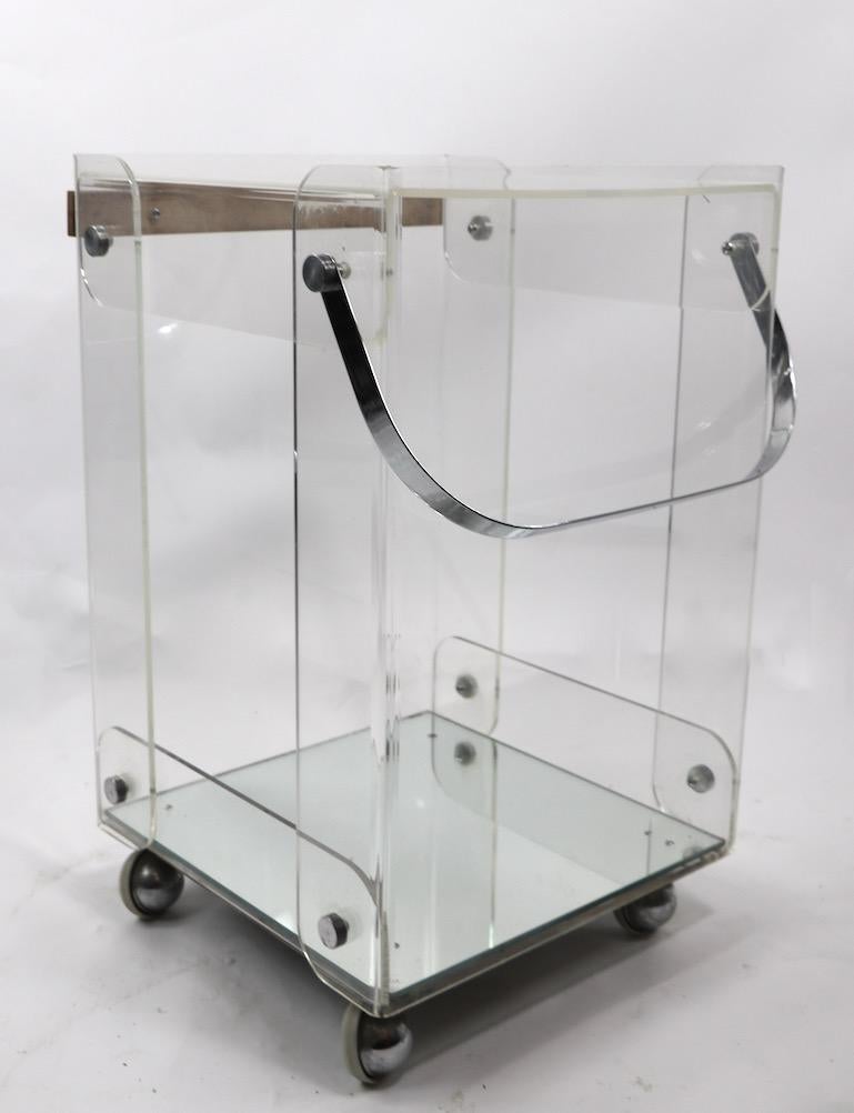 Mid-Century Modern Lucite Chrome and Wood Serving Cart For Sale