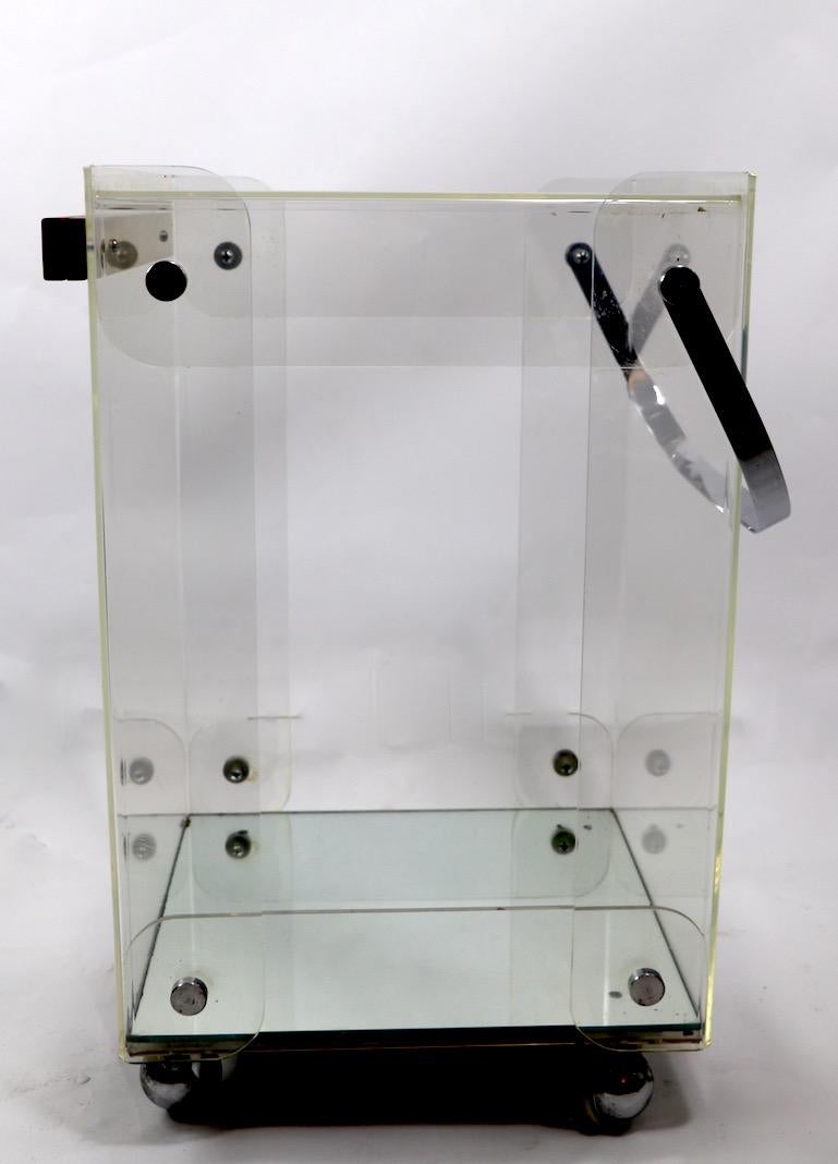 Lucite Chrome and Wood Serving Cart In Good Condition For Sale In New York, NY