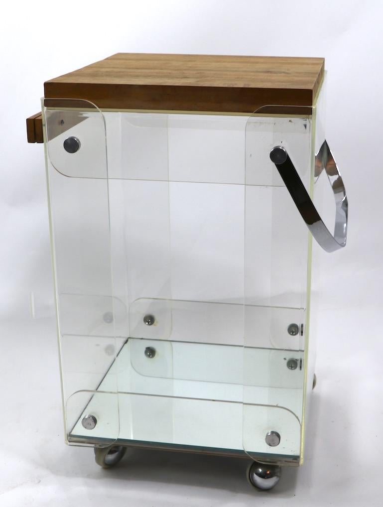 20th Century Lucite Chrome and Wood Serving Cart For Sale