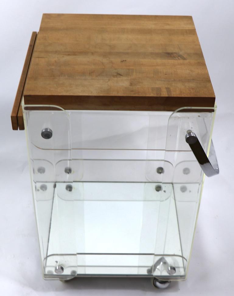 Lucite Chrome and Wood Serving Cart For Sale 1