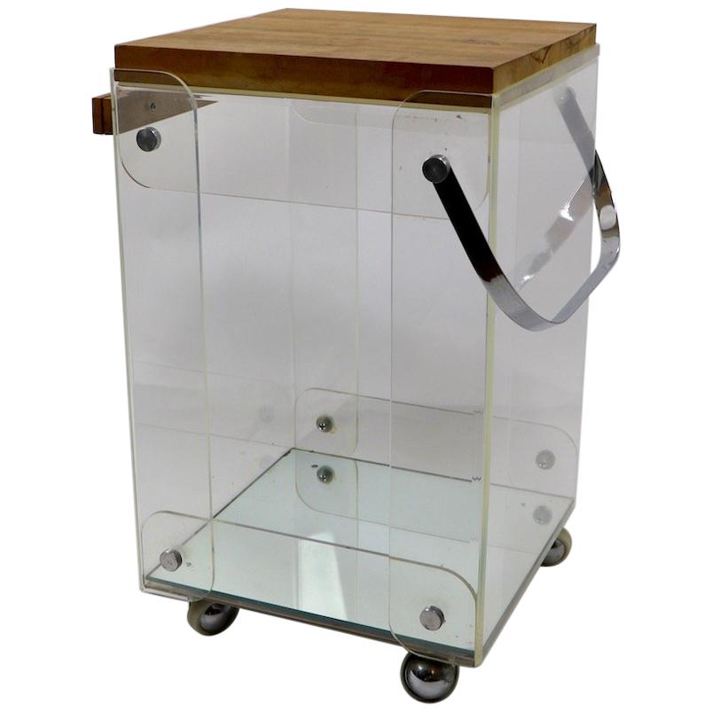 Lucite Chrome and Wood Serving Cart