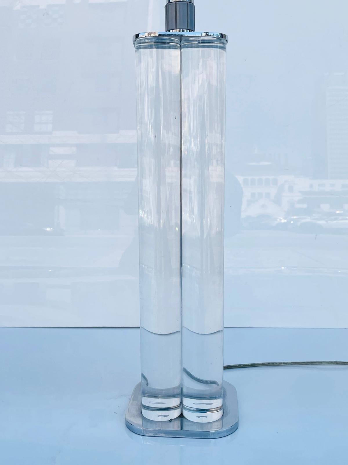 American Lucite & Chrome Column Lamp, Karl Springer Style
