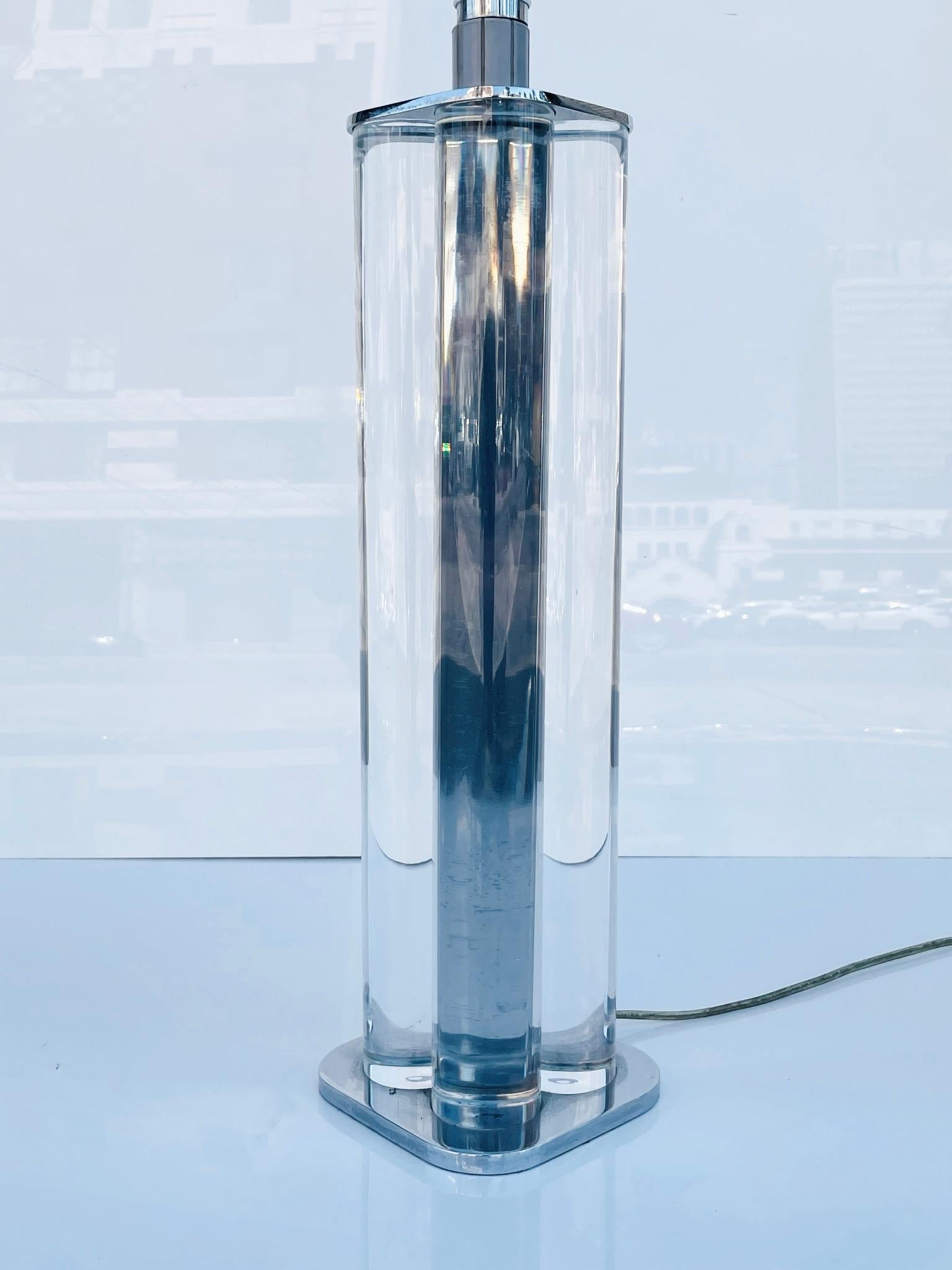 Lucite & Chrome Column Lamp, Karl Springer Style In Good Condition In Los Angeles, CA