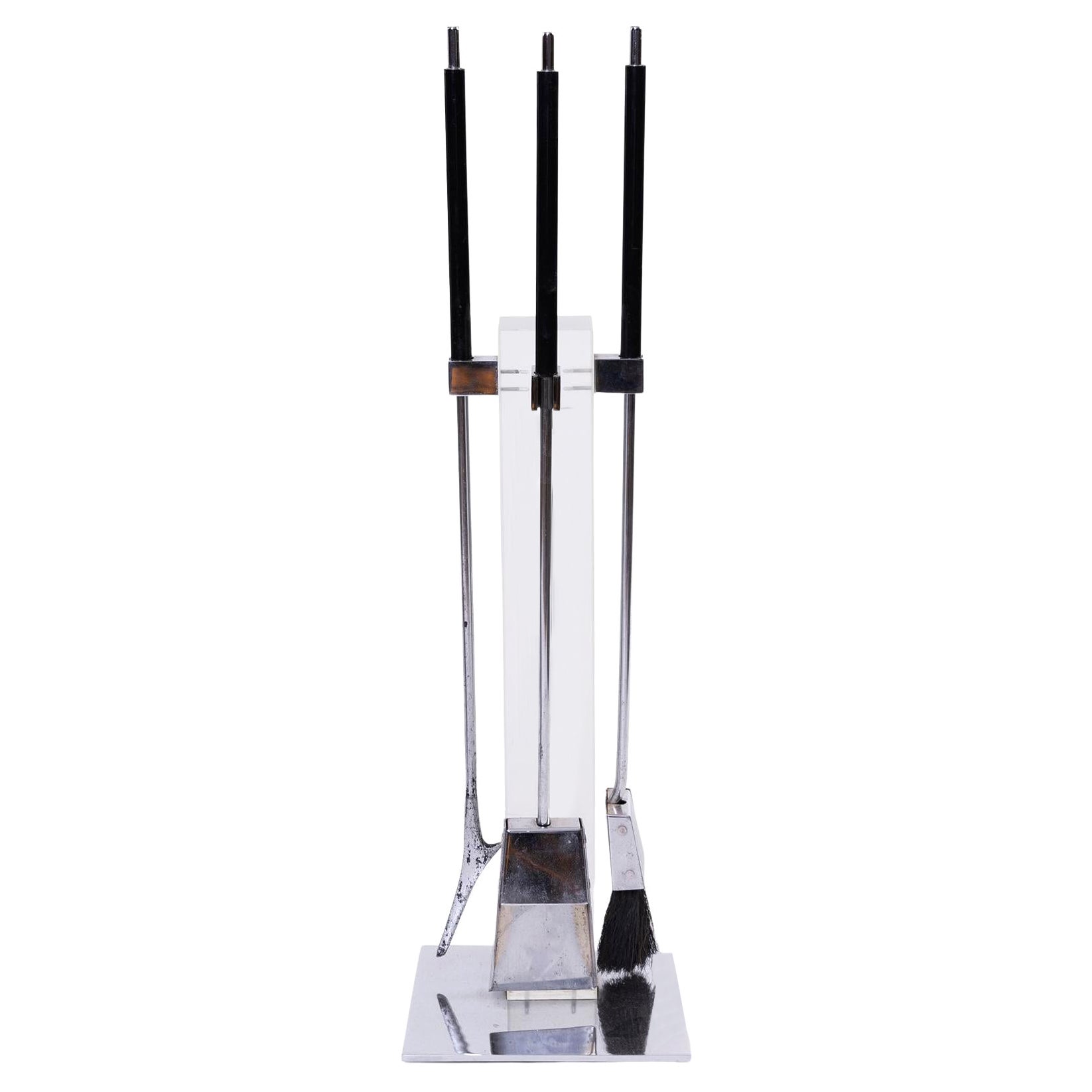 Lucite & Chrome Fireplace Tools by Alessandro Albrizzi