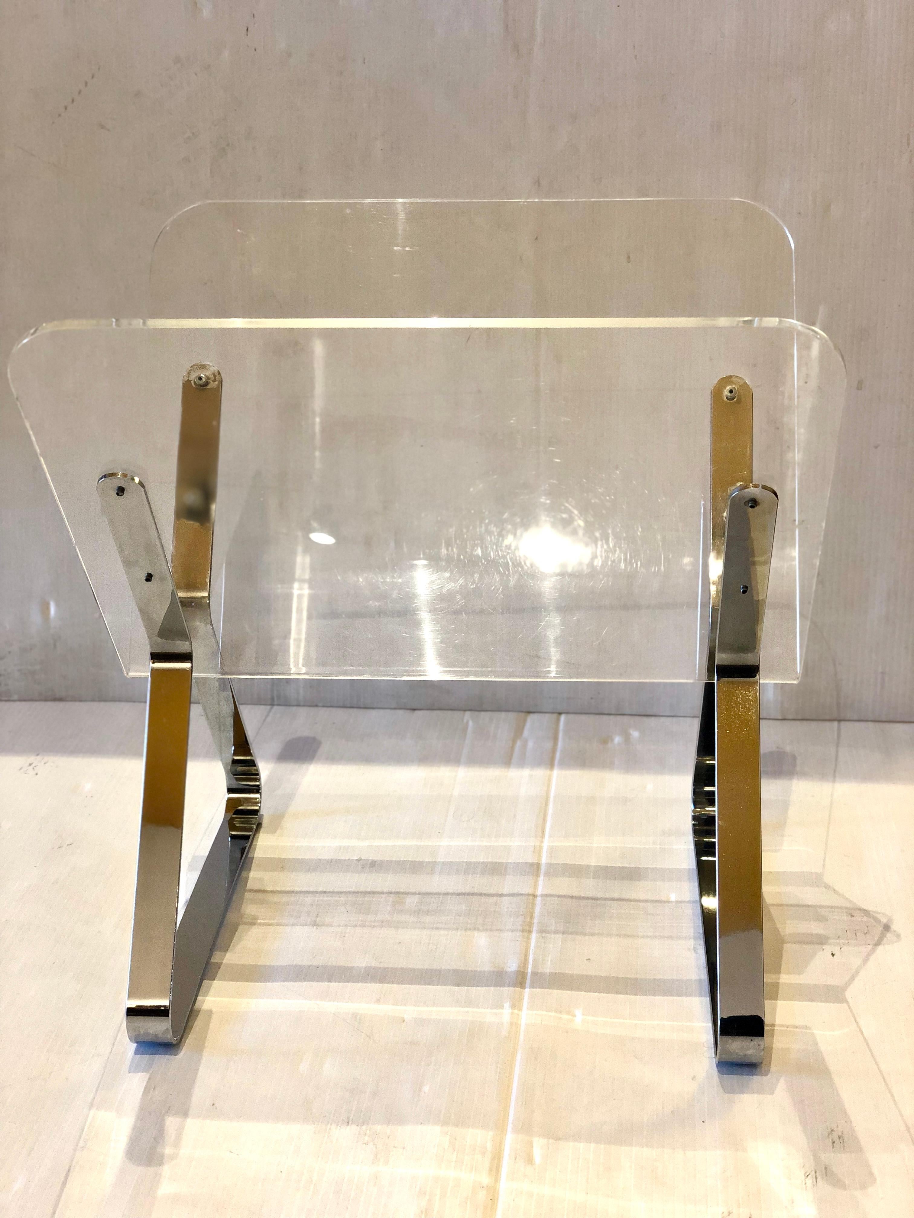 Space Age Lucite and Chrome Magazine Holder by Charles Hollis Jones