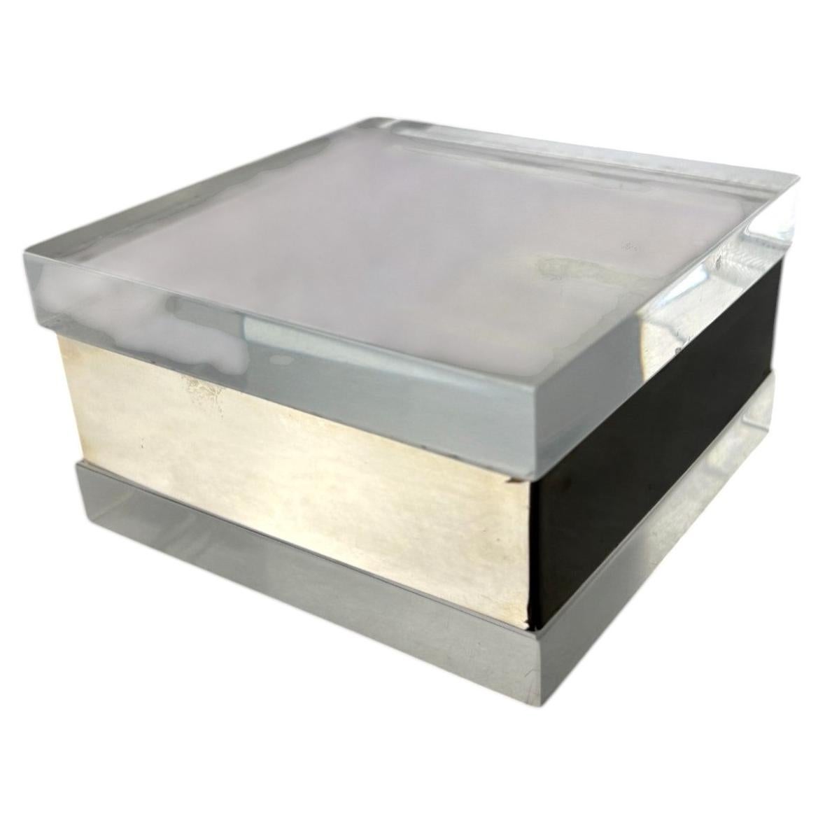 Lucite & Chromed vanity Box Gabriella Crespi Style, Italy, 1970's For Sale