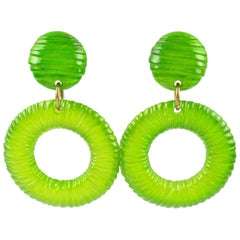Vintage Lucite Clip Earrings Apple Green Donut Hoop