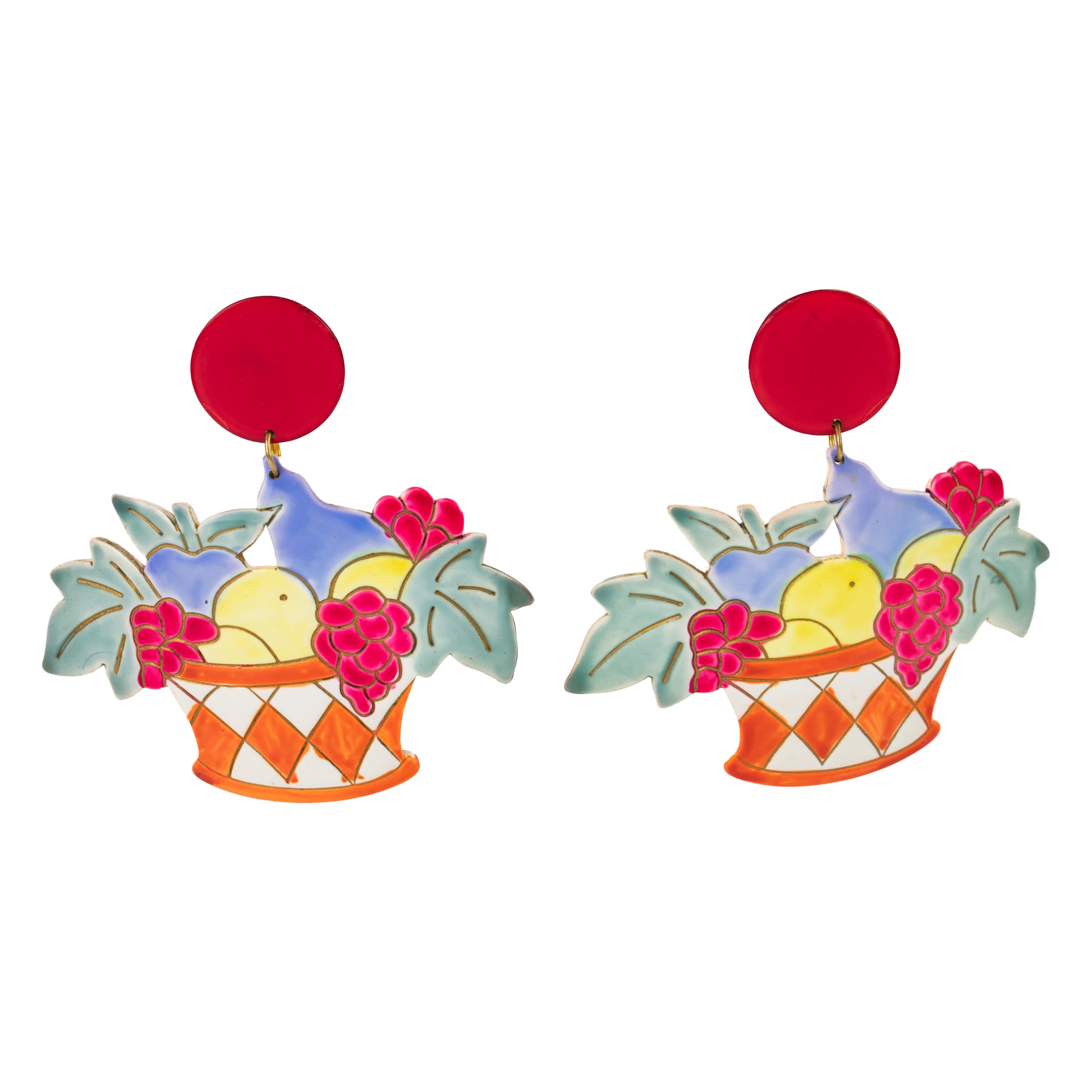 Lucite Clip-on Earrings Massive Fantasy Multicolor Fruit Basket For Sale