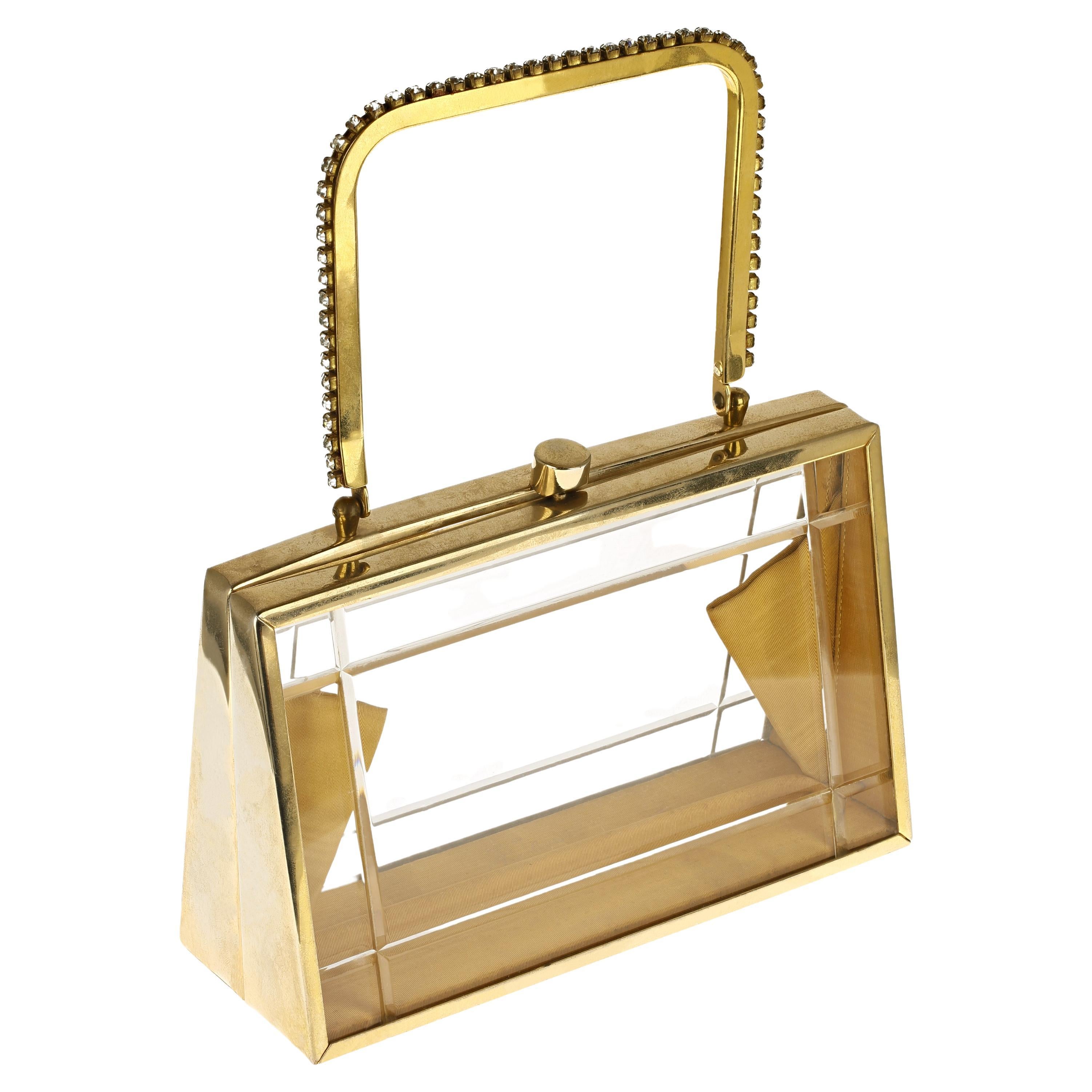 Lucite Clutch Flyover New York, Grace Kelly Style Circa 1950s For Sale