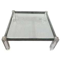 Lucite Coffee Cocktail Tables Lug Peg Chrome Square Hollywood Regency Glass