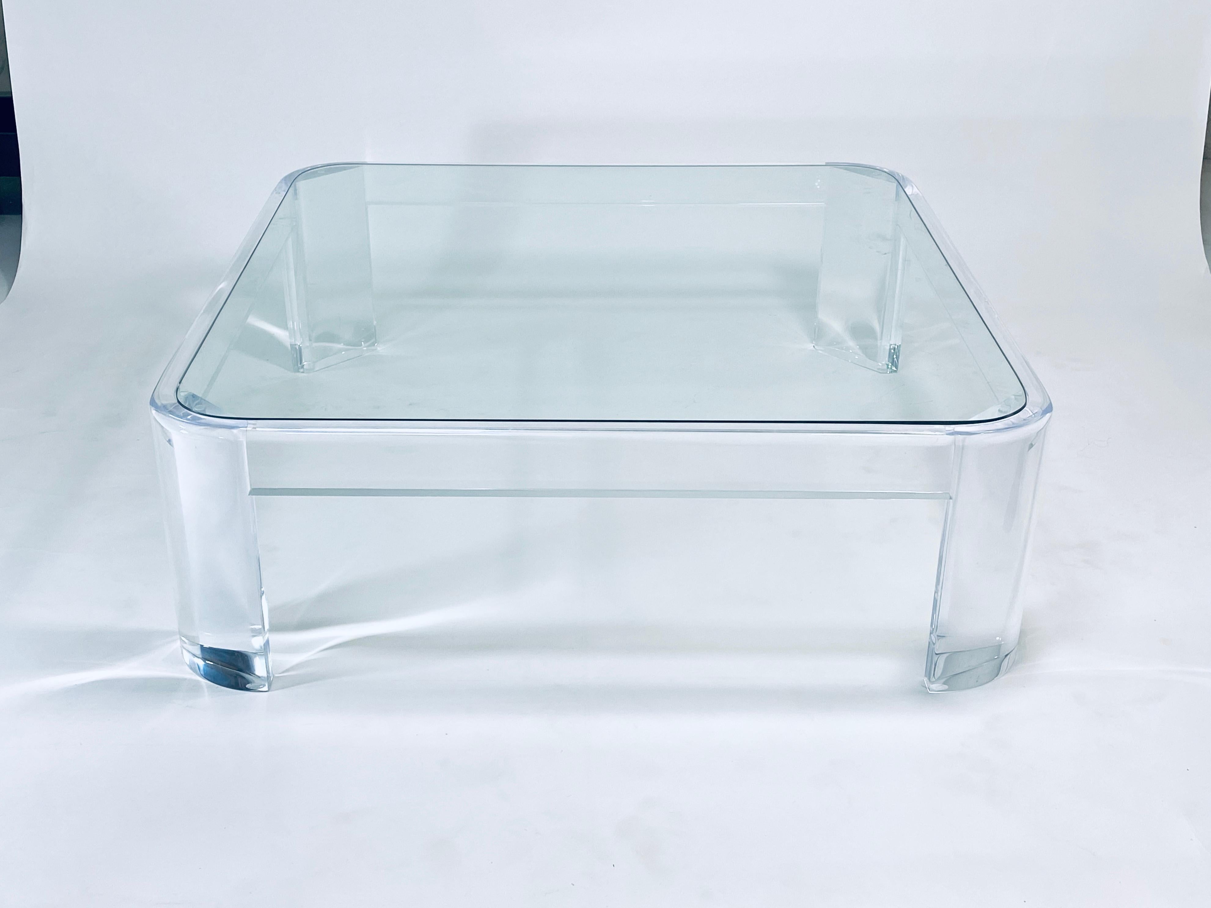 Glass Lucite Coffee Table by Les Prismatiques