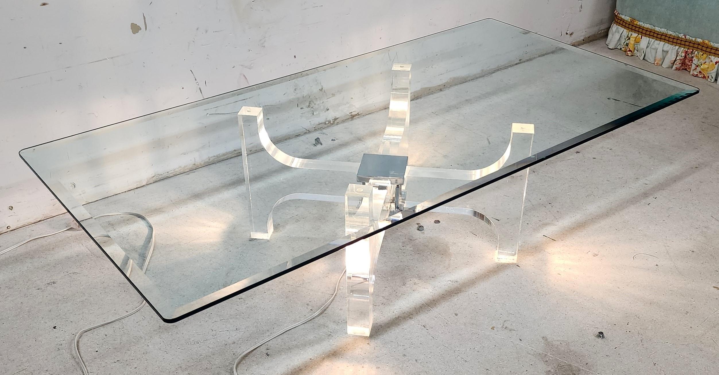 Glass Lucite Coffee Table Illuminated by Philippe Jean France 1970s For Sale