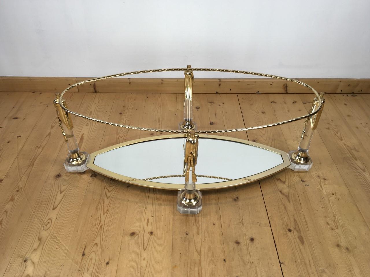 Lucite Coffee Table with Gilt Tassels and Rope, Mirror Glass and Beveled Glass 8